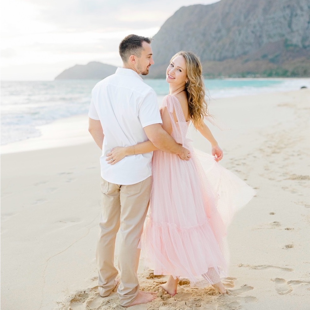 Elegant Swiss Dot Mesh Midi Dress -
Blush